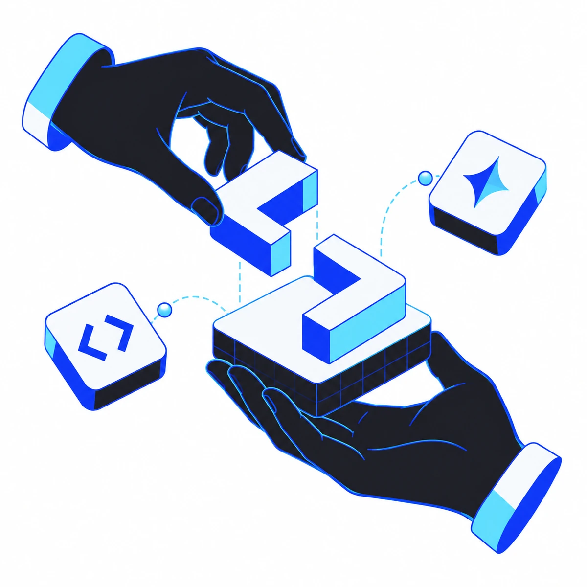 Two illustrated hands assemble Wallion’s opposing brackets, bringing different skills together.